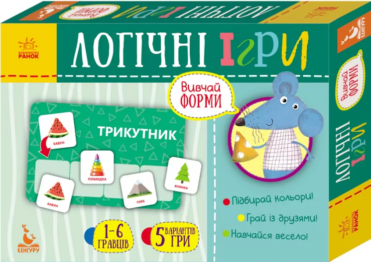 Логічні ігри 2+ Вивчай форми 24 картки (Укр) Кенгуру КН918002У (9789667489427) (292820)