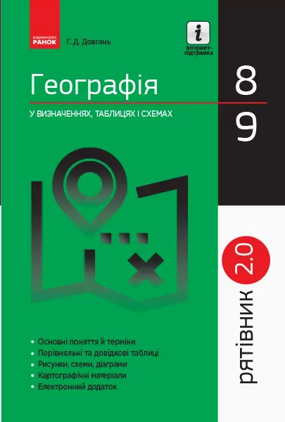 Рятівник 2.0 Географія у визначеннях, таблицях і схемах 8 - 9 класи (Укр) Ранок Г109050У (9786170959447) (347420)
