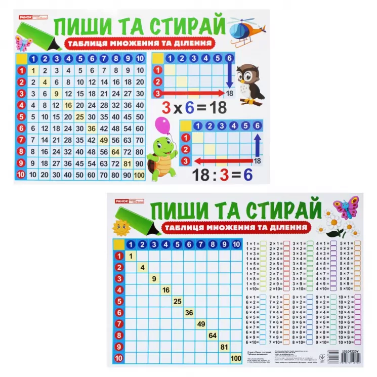Тренажер Пиши та стирай Таблиця множення (Укр) Ранок 13104220У (4823076146900) (352223)