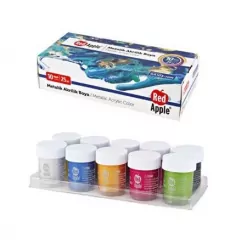 Фарба по тканині металік 25 ml 6 кольорів в спайці. Red Apple (8698954013270) (460936)