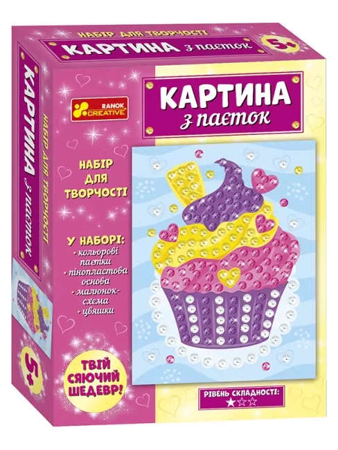 Картина з паєток. Тістечко (Укр) Ranok-Creative 10100587У (4823076153366) (477247)