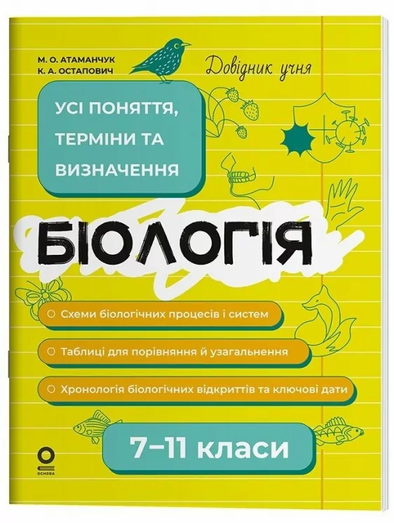 Біологія 7–11 класи. Довідник учня. Усі поняття, терміни та визначення – Атаманчук М.О., Остапович К.А. (Укр) Основа (9786170043634) (541553)