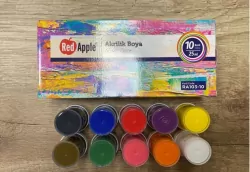 Фарба Акрилова 10 кольорів в баночках по 25 ml. Red Apple (8698954011245) (460765)