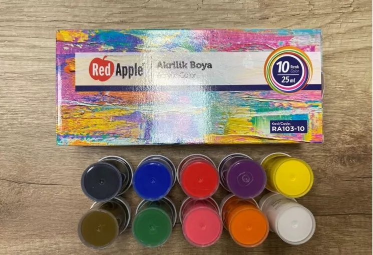 Фарба Акрилова 10 кольорів в баночках по 25 ml. Red Apple (8698954011245) (460765)