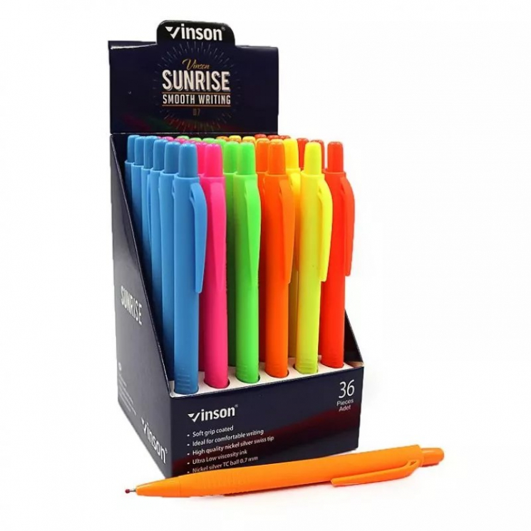 Ручка автоматична масляна "Vinson" /P12C/ "Sunrise" 0,7мм, синя, soft-touch, кол. трикут корп, mix (463313)