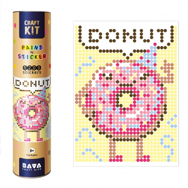 Пончик. Картина по номерам з наліпками в тубусі. 33х48см. 1200 стікерів (Укр) Умняшка (4820129201869) (455714)