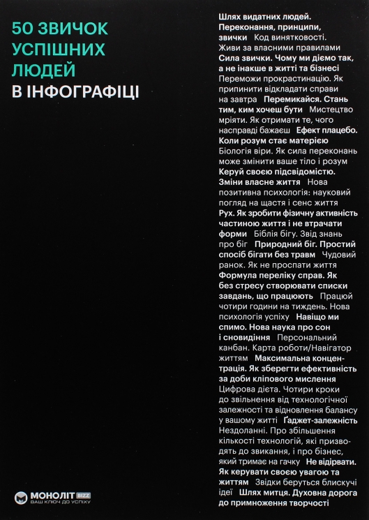 50 звичок успішних людей в інфографіці (Укр) Моноліт-Bizz (9786177966424) (542336)