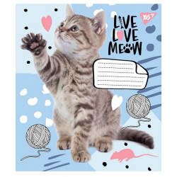 Зошит учнівський YES 12 аркушів, коса лінія без д/л /765502/ "Live love meow" (463842)