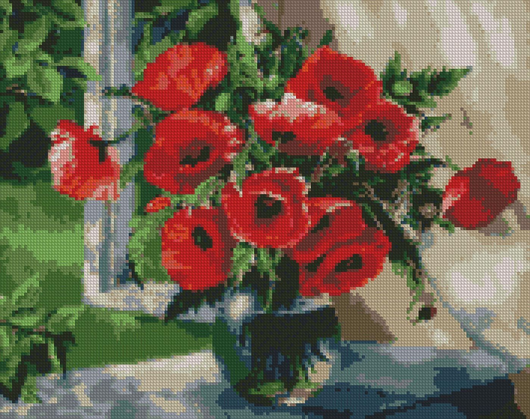 Алмазна мозаїка "Маки на підвіконні" 40х50 см Ідейка AMO7023 (4823104329466) (473260)
