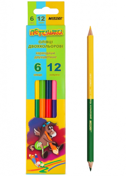 Олівці кольорові двосторонні 12 кольорів 6 олівців. "Пегашка" Marco 1011-6СВ (4820155650082) (285265)